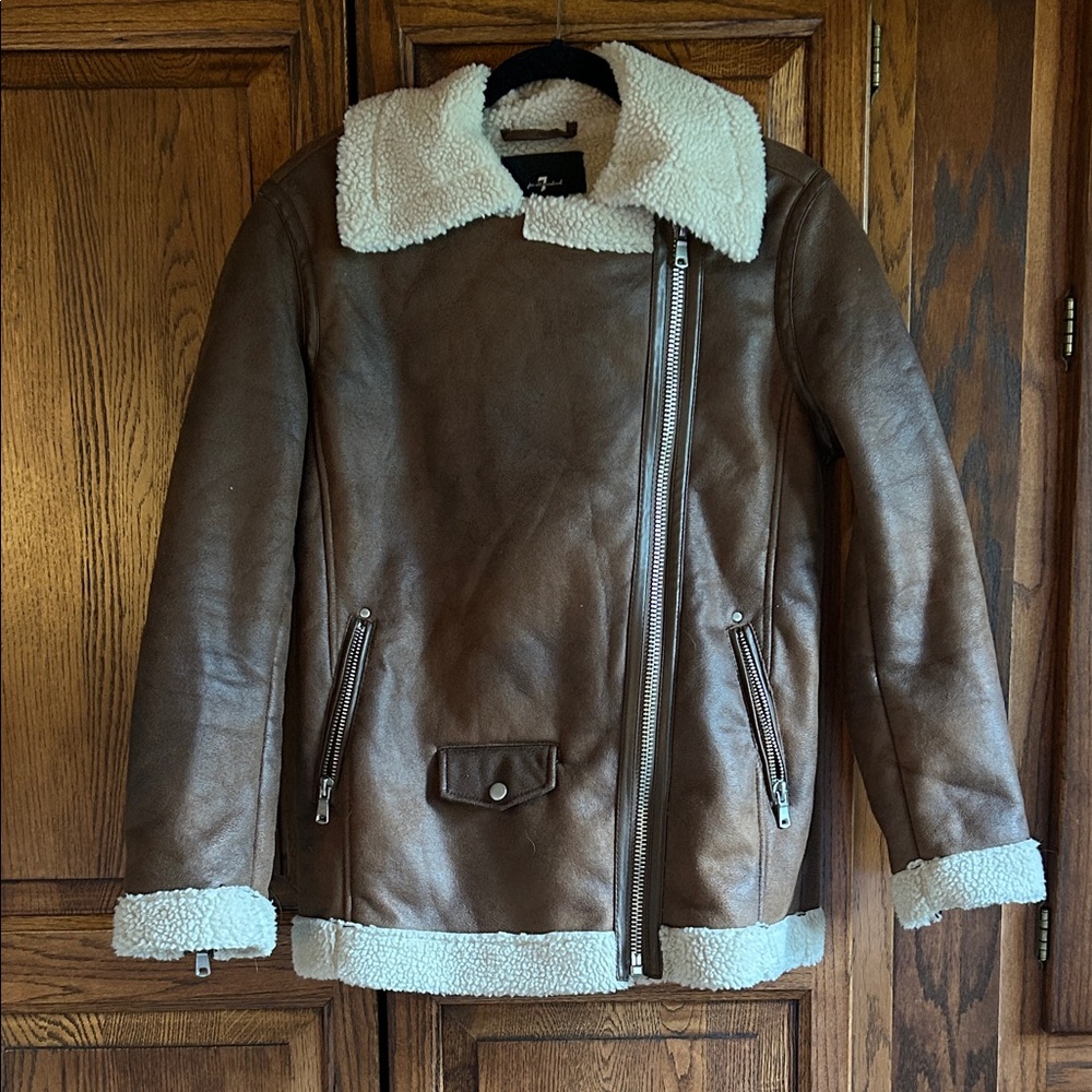 7 For All Mankind Brown Leather Shearling Jacket
